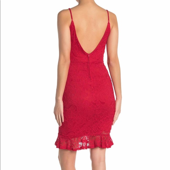 Lace Ruffle Hem Red Dress Small New. - Picture 2 of 3